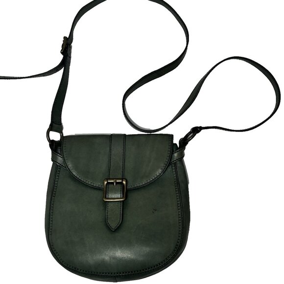 Vintage Fossil Green Leather Saddlebag Crossbody Medium Purse Butter Soft Clean - Picture 1 of 12